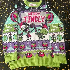 Nickelodeon Invader Zim Ugly Christmas Sweater Knit XS HARD TO FIND